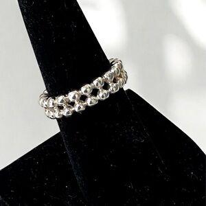 Sterling 925 Ring Double Band Beaded